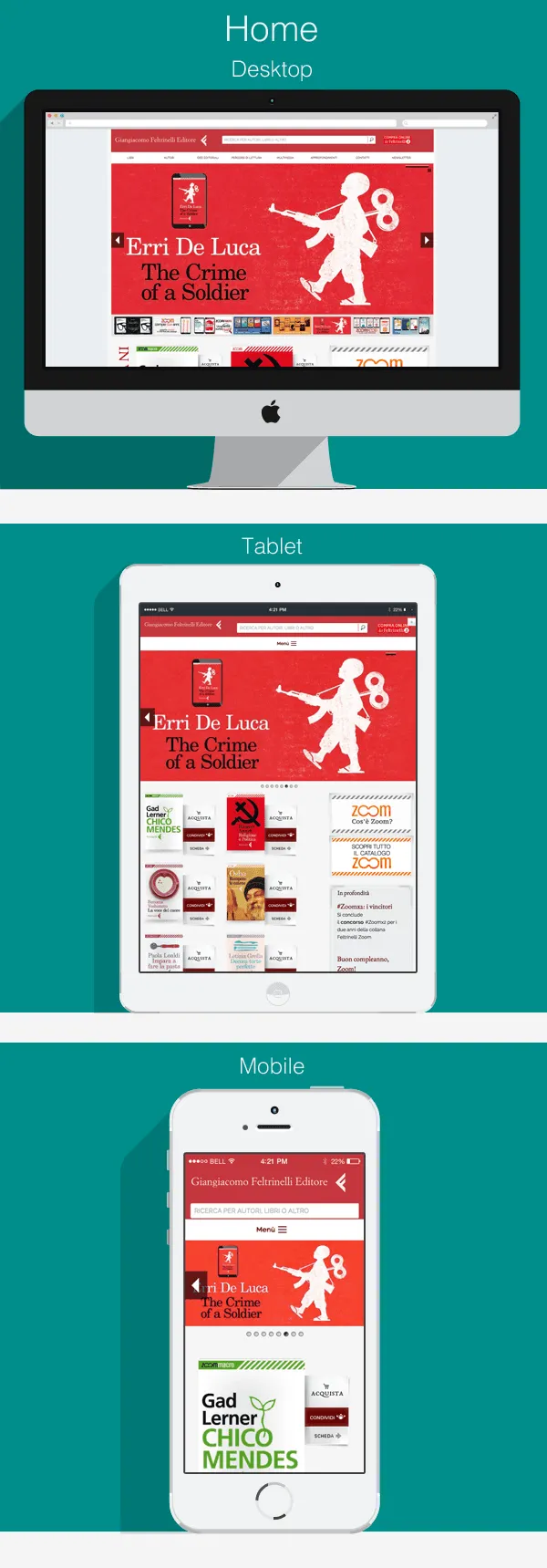 The home page on desktop, tablet and mobile